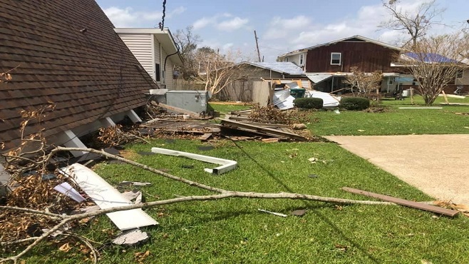 Destruction from Hurricane Laura is pictured above. Energy customers are dealing with loss of power once again after Hurricane Delta made landfall on Friday.